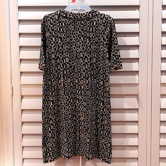 J. Crew Size M 100% Wool Dress Elbow Length Sleeves Chain Pattern Black & Cream - Picture 2 of 11
